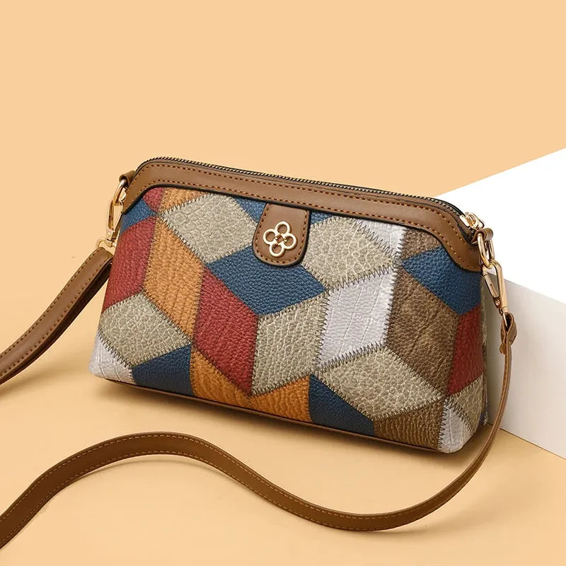 Elegant Geometric Design High Quality Leather Women's Compact Shoulder Handbags Purses Luxury Lady Messenger Bag Satchels