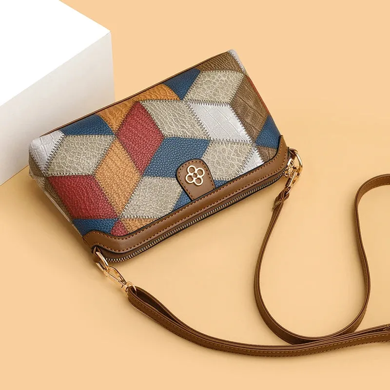 Elegant Geometric Design High Quality Leather Women's Compact Shoulder Handbags Purses Luxury Lady Messenger Bag Satchels