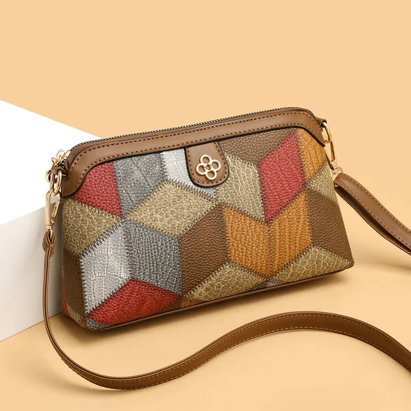 Elegant Geometric Design High Quality Leather Women's Compact Shoulder Handbags Purses Luxury Lady Messenger Bag Satchels