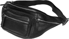 Fanny Pack Waist Bag Multifunction Genuine Leather Hip Bum Bag Travel Pouch for Men and Women | Multiple Pockets & Sturdy Zippers Ideal for Hiking Running And Cycling (Black)