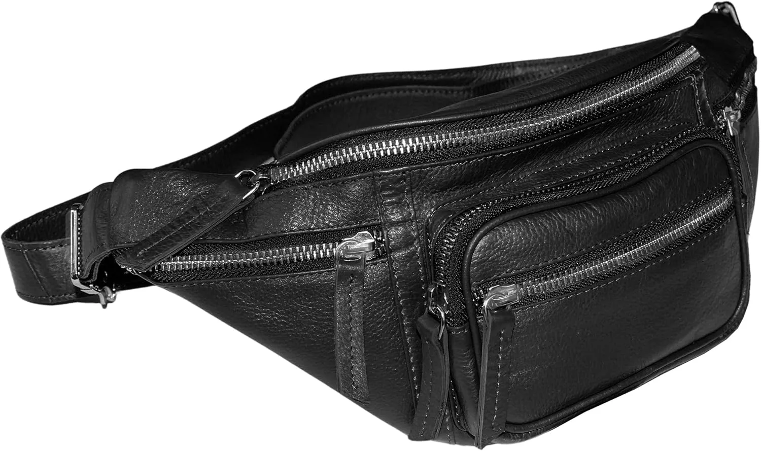 Fanny Pack Waist Bag Multifunction Genuine Leather Hip Bum Bag Travel Pouch for Men and Women | Multiple Pockets & Sturdy Zippers Ideal for Hiking Running And Cycling (Black)