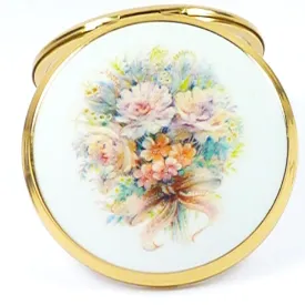 Floral Stratton Makeup Mirror Compact With Felt Pouch And Sifter