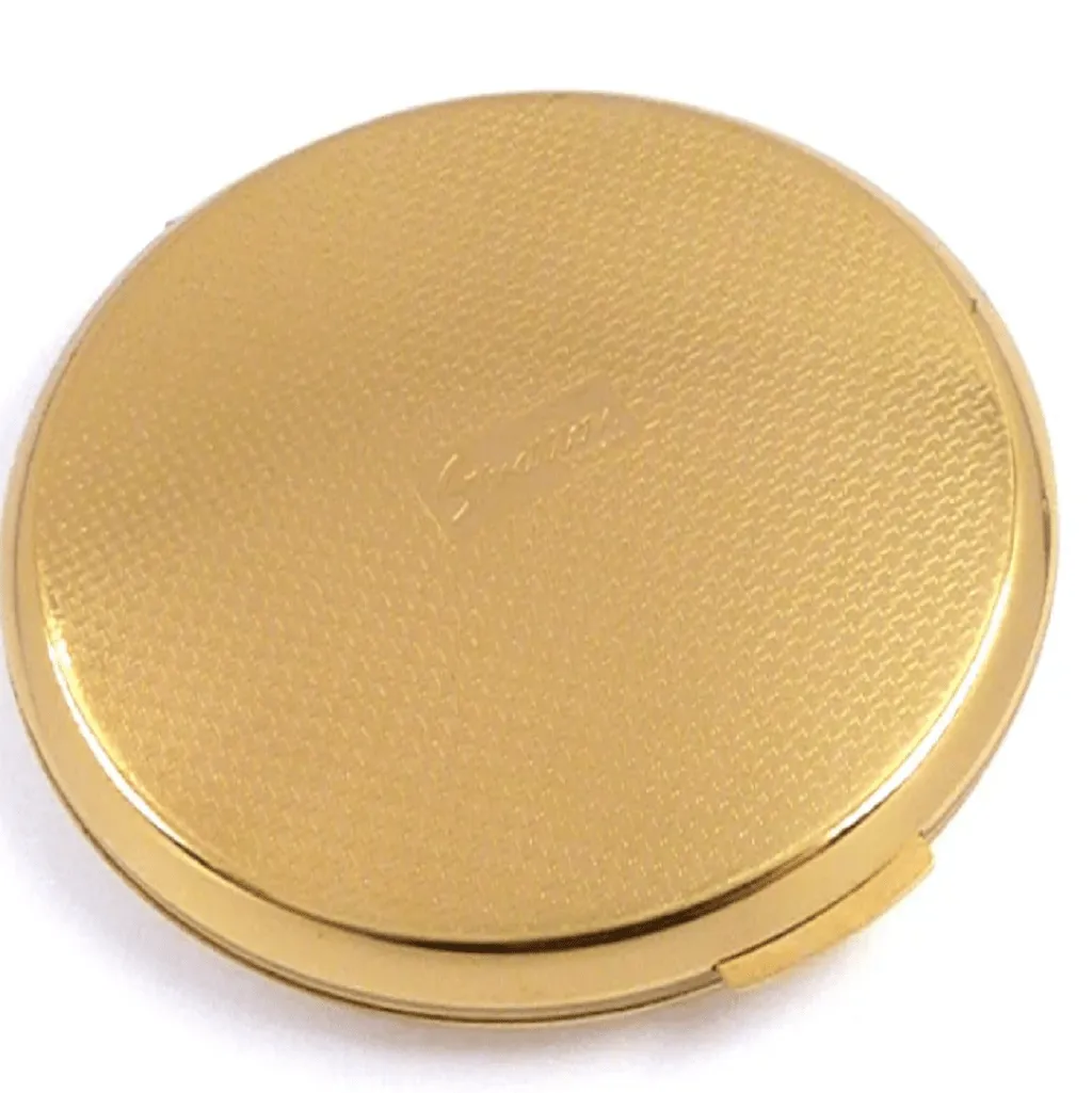 Floral Stratton Makeup Mirror Compact With Felt Pouch And Sifter