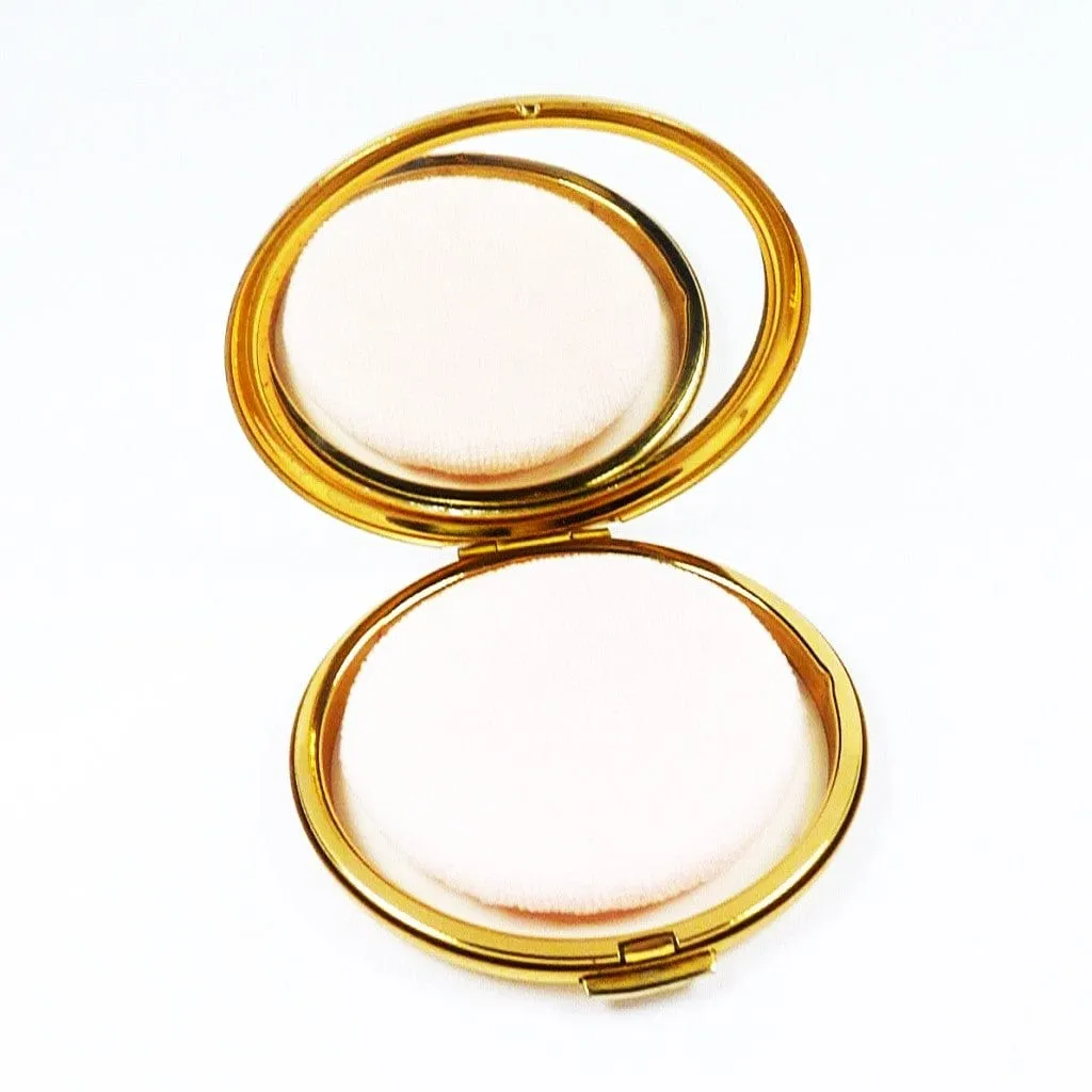 Floral Stratton Makeup Mirror Compact With Felt Pouch And Sifter