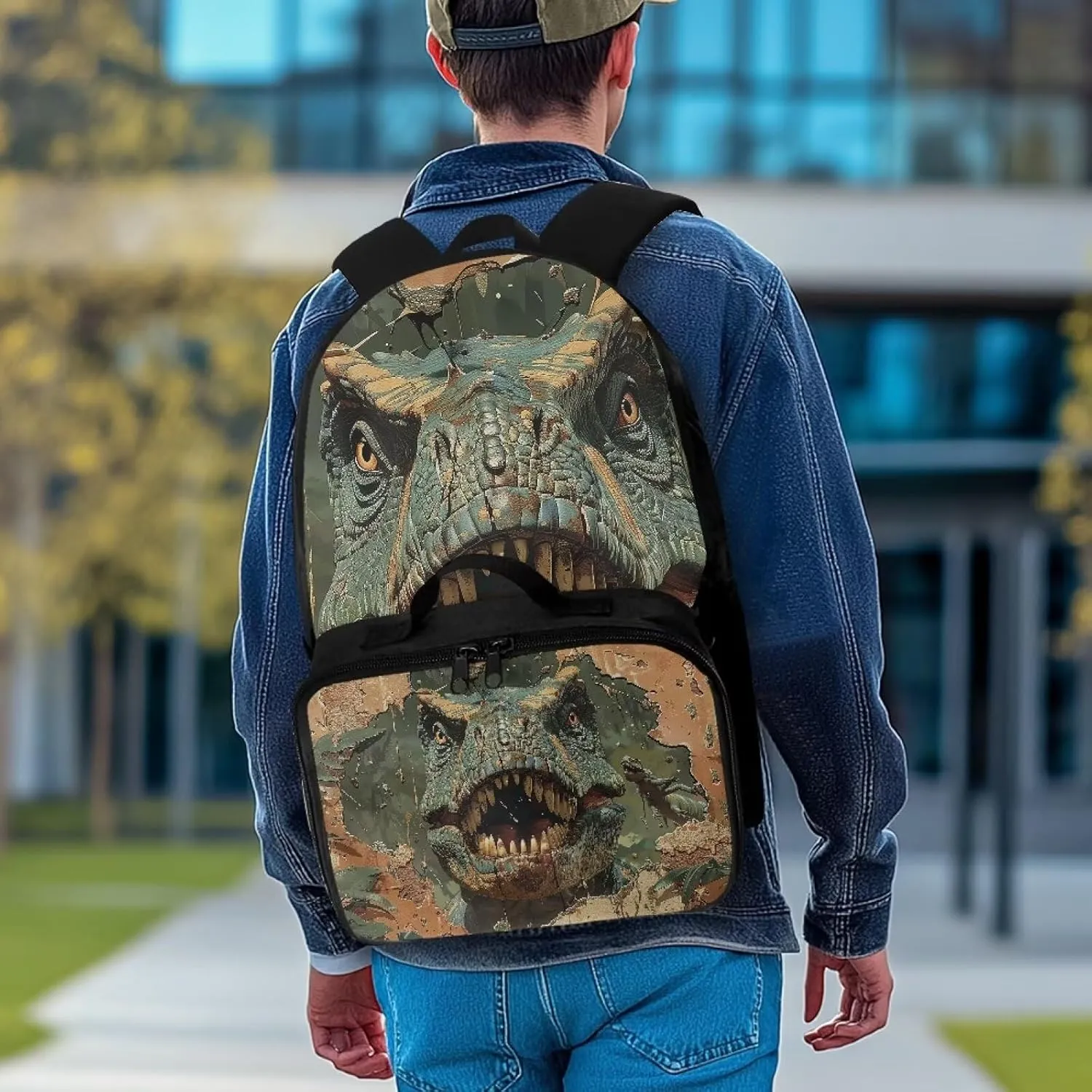 FOR U DESIGNS Boys Dinosaur Backpack 8-12 Years 17 Inch Lightweight School Bag with Removable Lunch Bag and Ergonomic Padded Straps Travel Rucksack Book Bag