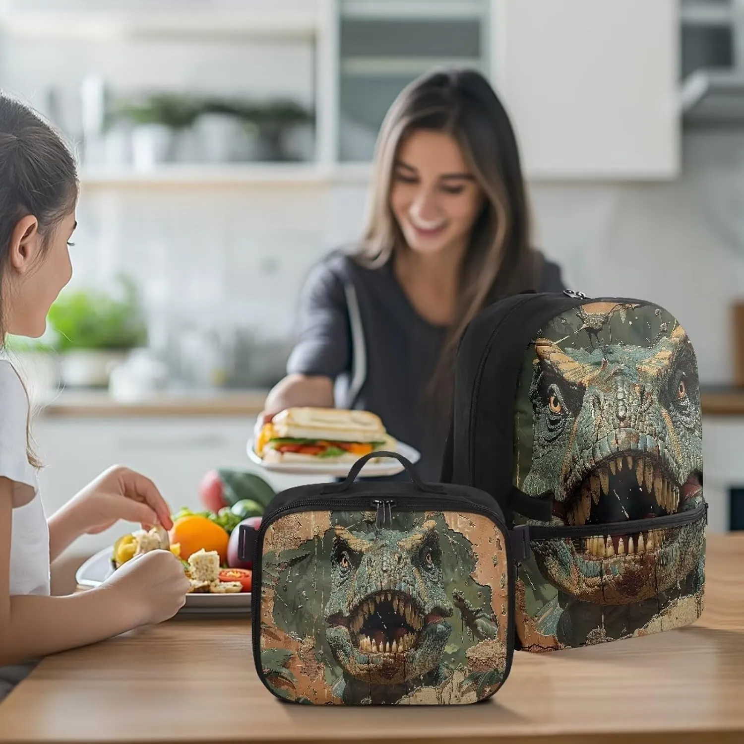 FOR U DESIGNS Boys Dinosaur Backpack 8-12 Years 17 Inch Lightweight School Bag with Removable Lunch Bag and Ergonomic Padded Straps Travel Rucksack Book Bag