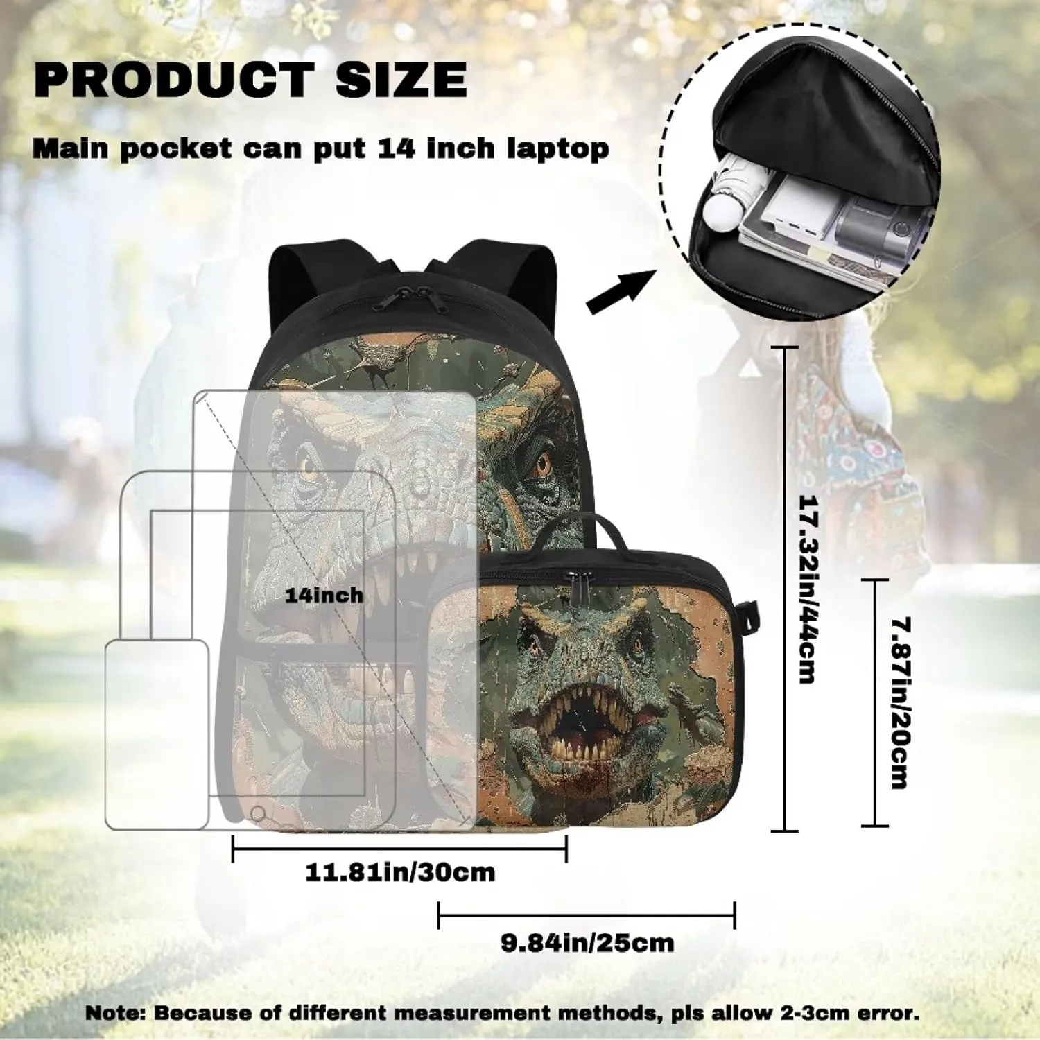 FOR U DESIGNS Boys Dinosaur Backpack 8-12 Years 17 Inch Lightweight School Bag with Removable Lunch Bag and Ergonomic Padded Straps Travel Rucksack Book Bag