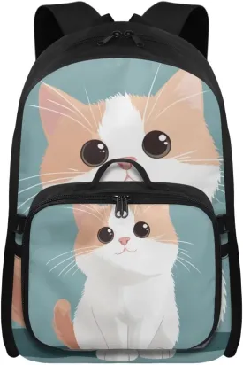 FOR U DESIGNS Girls Cat Backpack with Lunchbox Attached 17 Inch Kids School Bookbag Lunch Bag Combo Lightweight Ergonomic for Outdoor Travel Elementary Comfort Carry