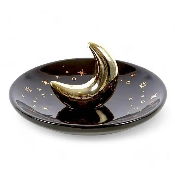 Gold Crescent Moon Incense Stick Holder with Star Detail