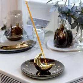 Gold Crescent Moon Incense Stick Holder with Star Detail