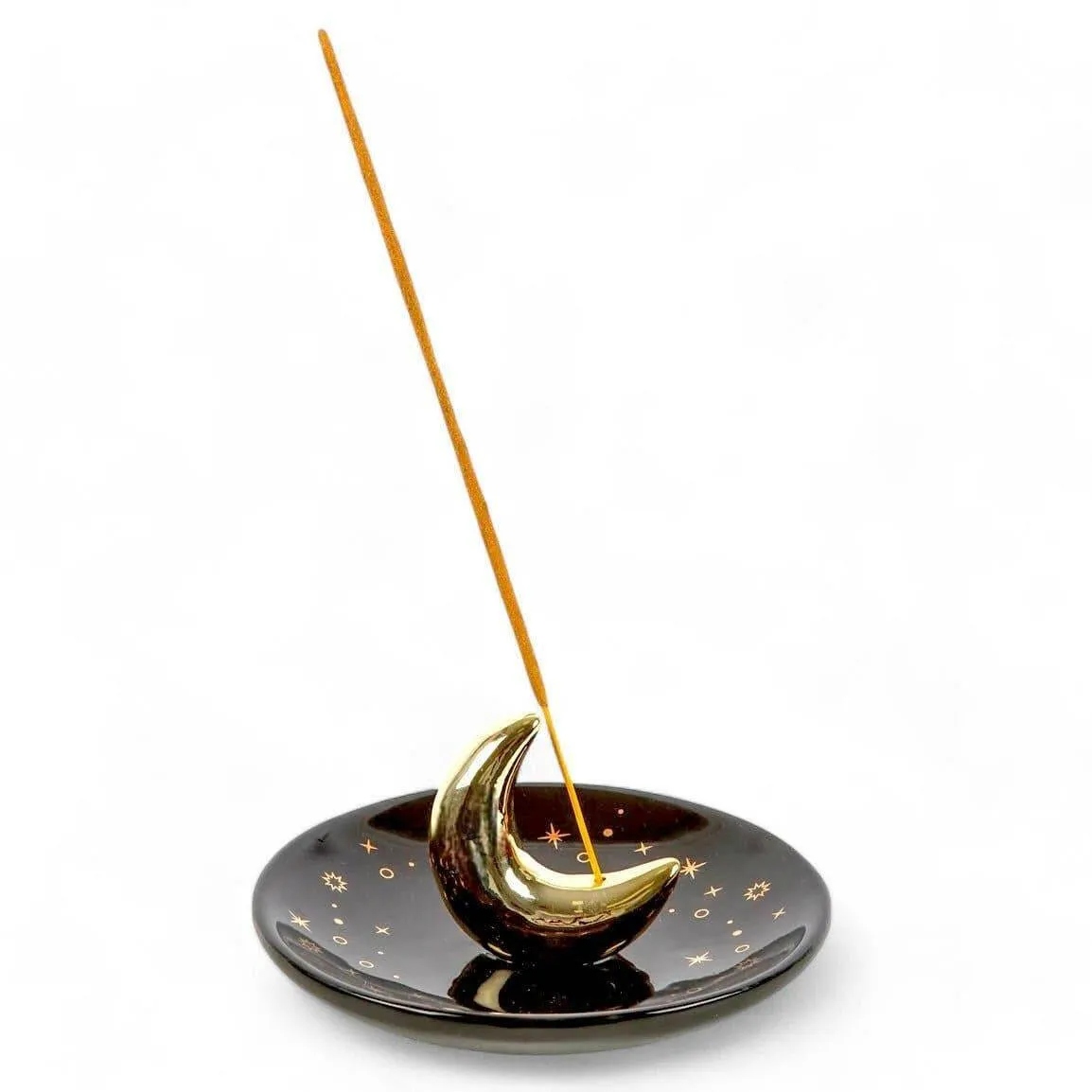 Gold Crescent Moon Incense Stick Holder with Star Detail