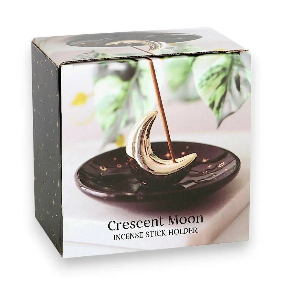 Gold Crescent Moon Incense Stick Holder with Star Detail