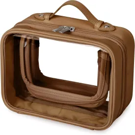 GRANNY SAYS TSA Approved Toiletry Bag, Clear Makeup Bag, Travel Toiletry Bags for Women, Leather Travel Cosmetic Bags, Portable PVC Waterproof Bag, Large Makeup Organizer, Brown