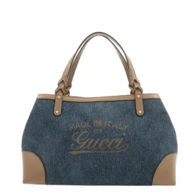 GUCCI Craft Denim Leather Tote Bag Blue Brown 348715 Used