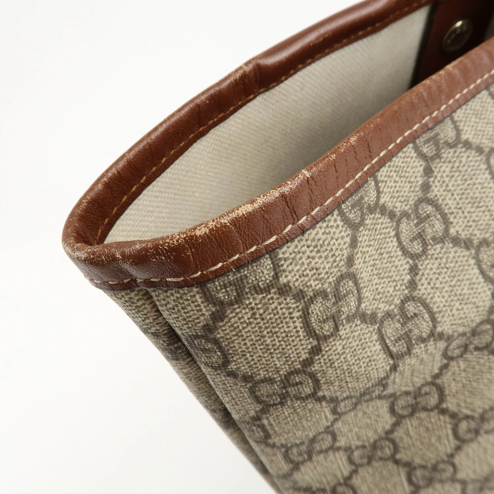 GUCCI GG Plus Leather Tote Bag Shoulder Bag Beige Brown 211134 Used
