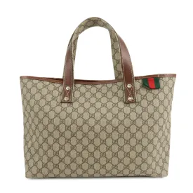 GUCCI GG Plus Leather Tote Bag Shoulder Bag Beige Brown 211134 Used