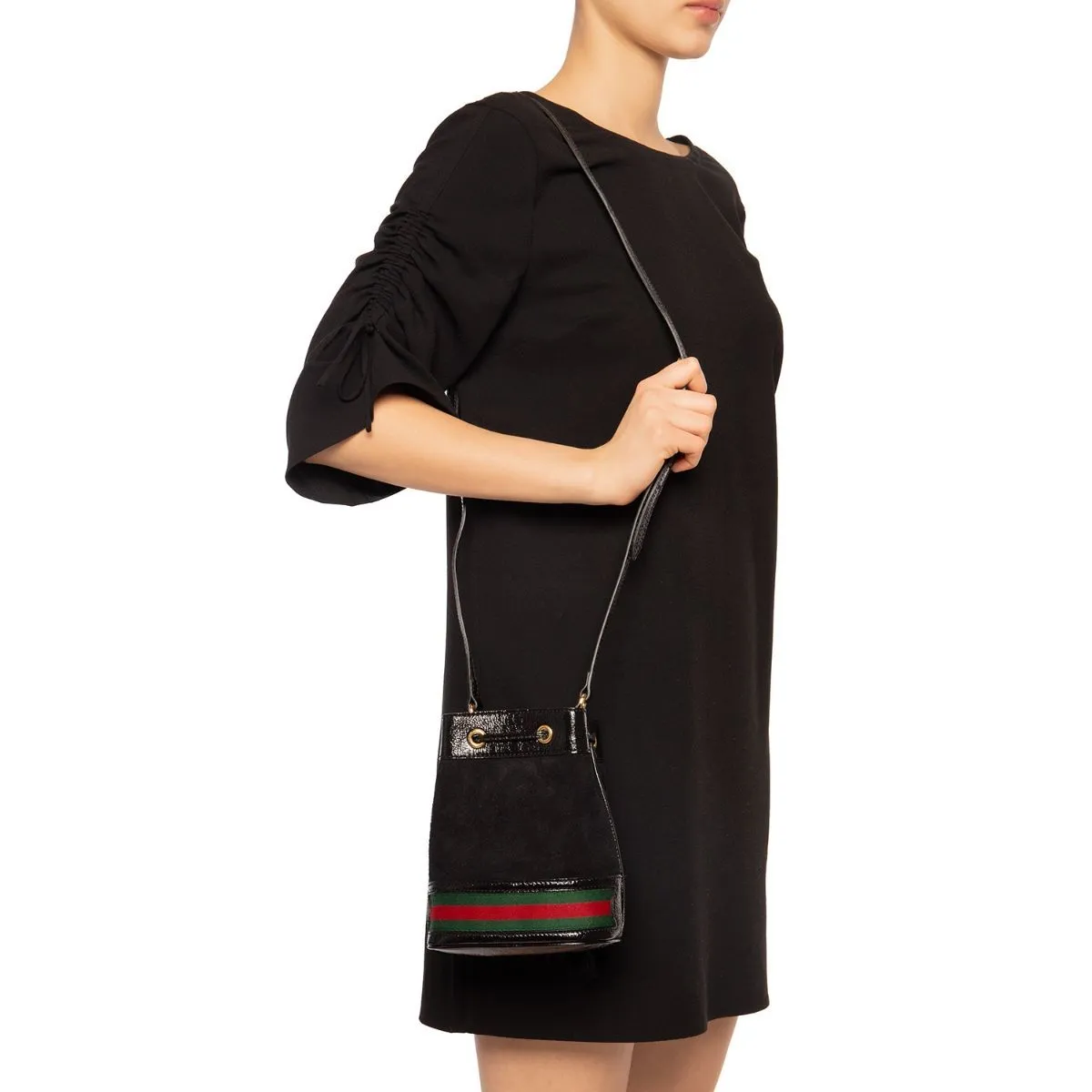 Gucci Ophidia Mini Textured Leather-Trimmed Suede Bucket Bag 550620