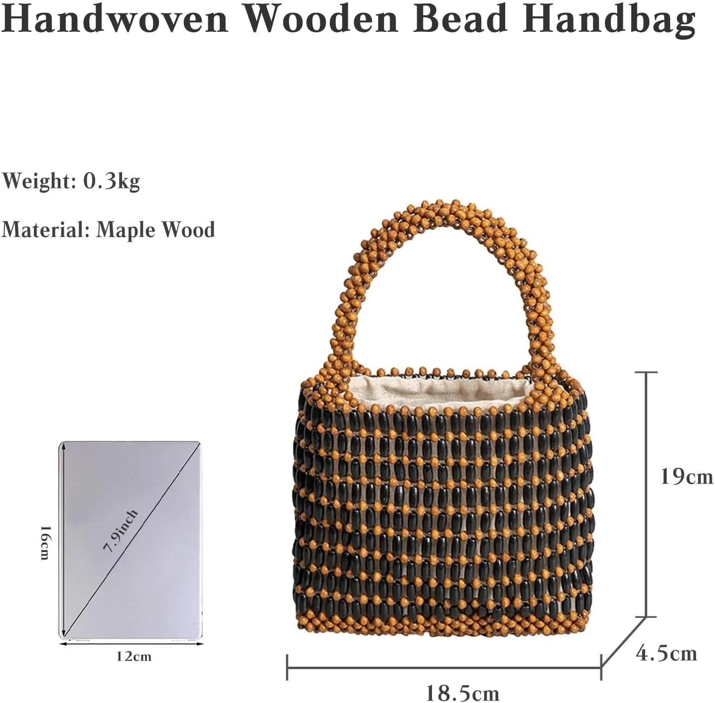 Handmade Woven Bucket Drawstring Handbag Bohe Clutch Summer Beach Wooden Bead Retro Handwoven Tote for Women