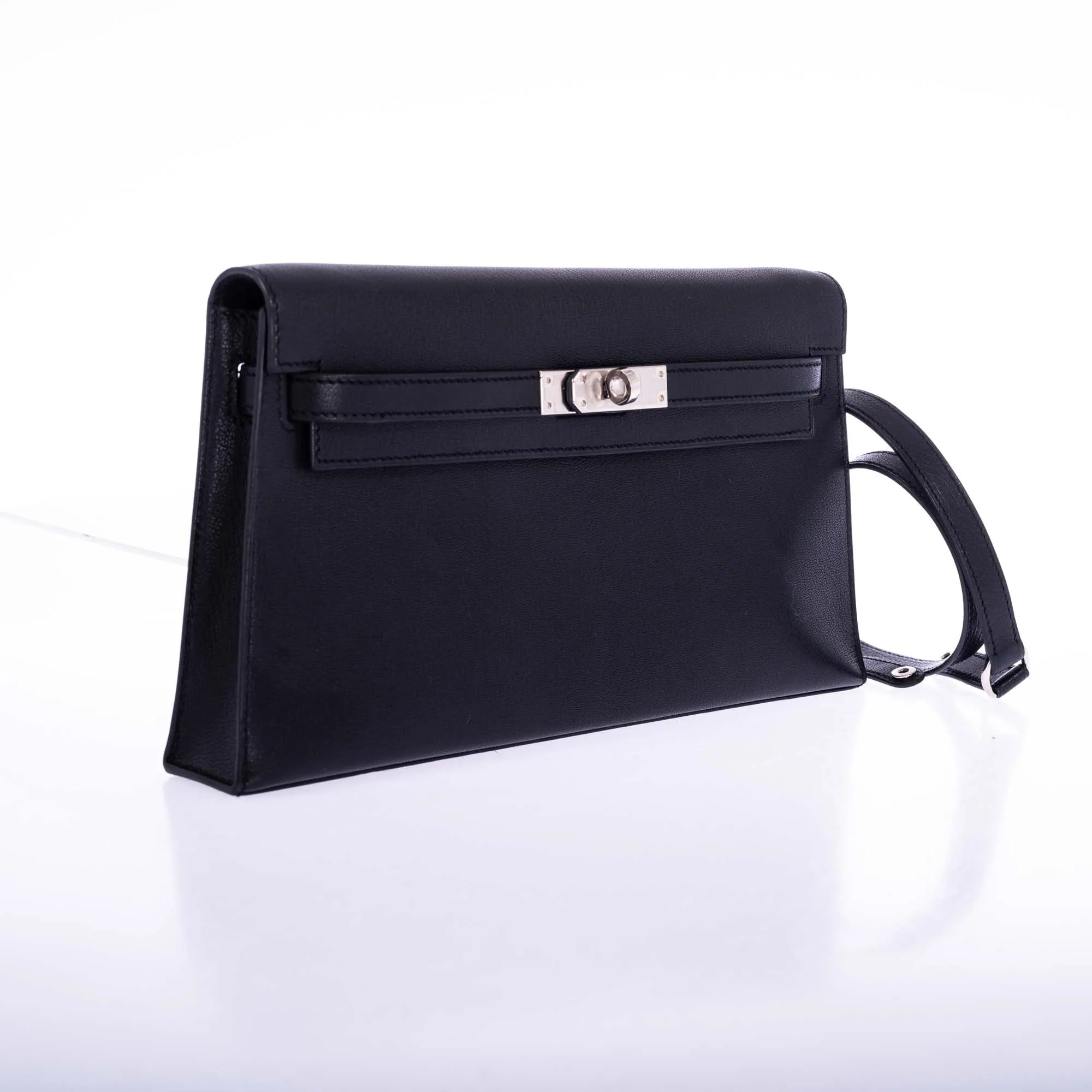 Hermès Kelly Elan Sellier Black Chevré leather with Palladium Hardware