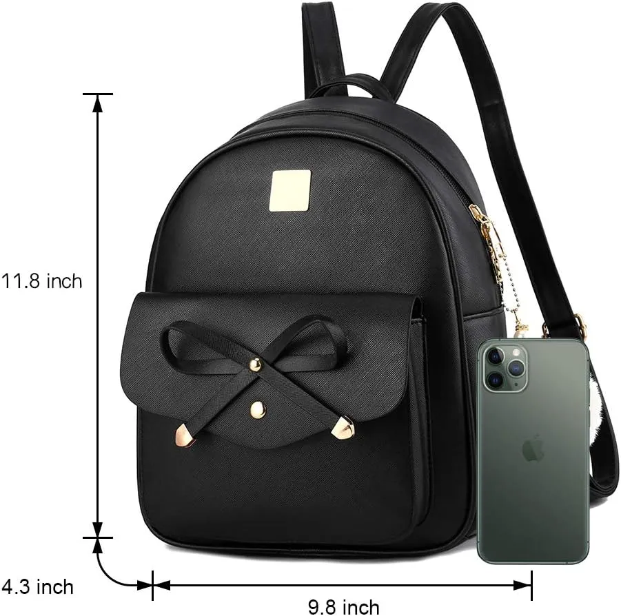 I IHAYNER Girls Bowknot 3-Pieces Fahsion Leather Backpack Backpack Purse for Women Rucksack for Ladies Shoulder Bag