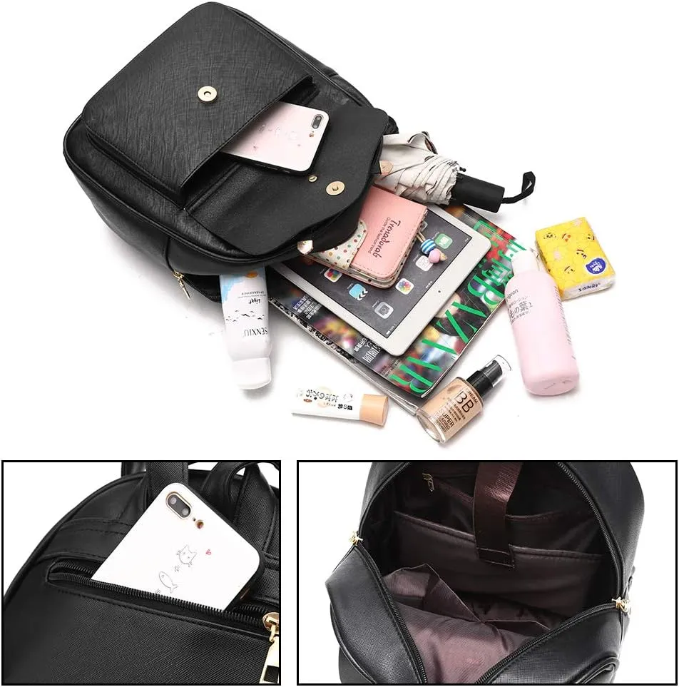 I IHAYNER Girls Bowknot 3-Pieces Fahsion Leather Backpack Backpack Purse for Women Rucksack for Ladies Shoulder Bag