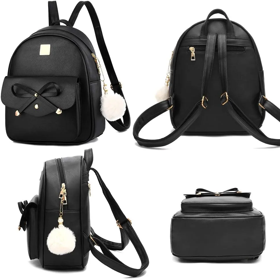 I IHAYNER Girls Bowknot 3-Pieces Fahsion Leather Backpack Backpack Purse for Women Rucksack for Ladies Shoulder Bag