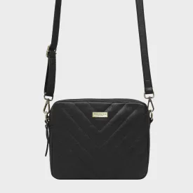 'IRIS' Black Quilted Soft Pebble Grain Leather Crossbody Bag