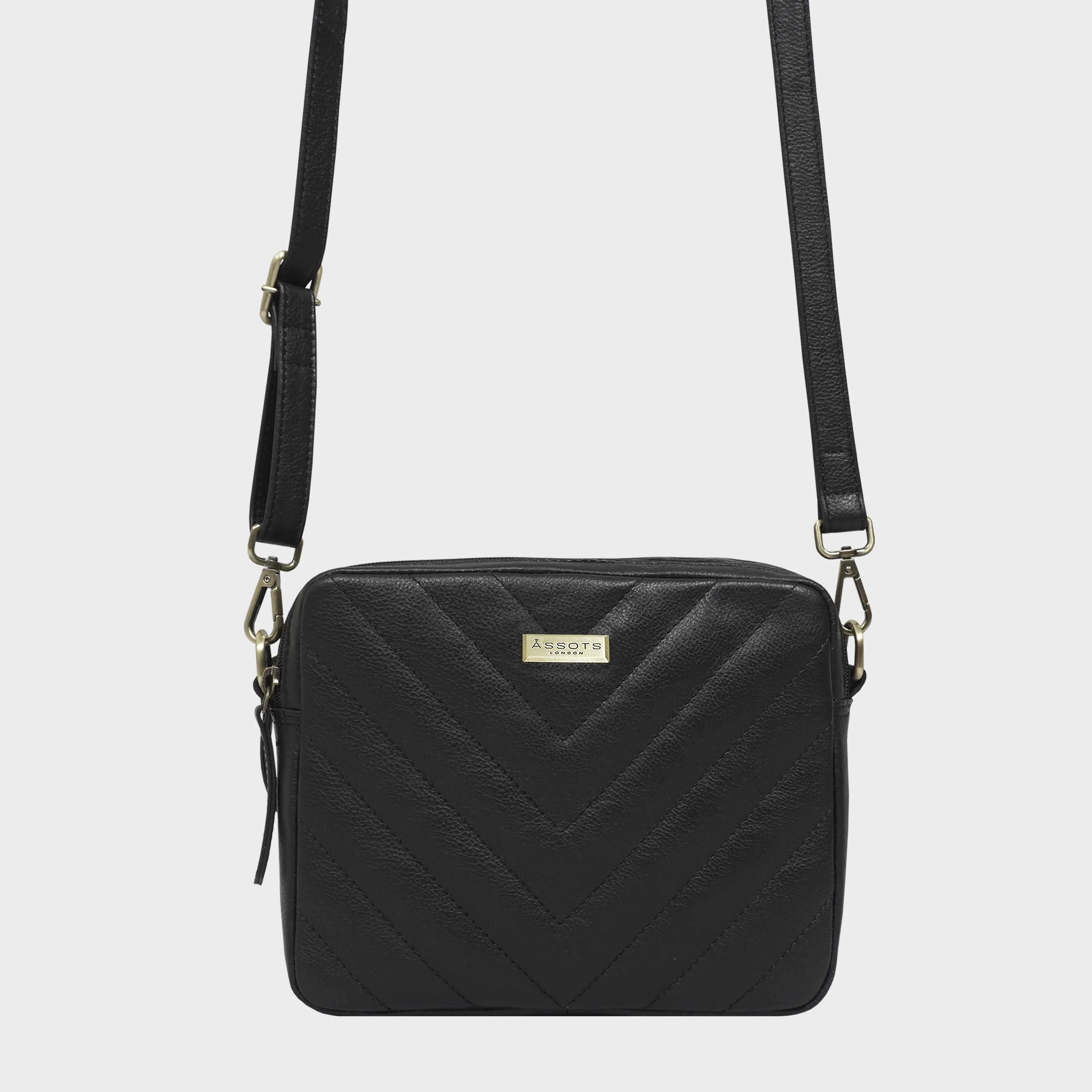 'IRIS' Black Quilted Soft Pebble Grain Leather Crossbody Bag