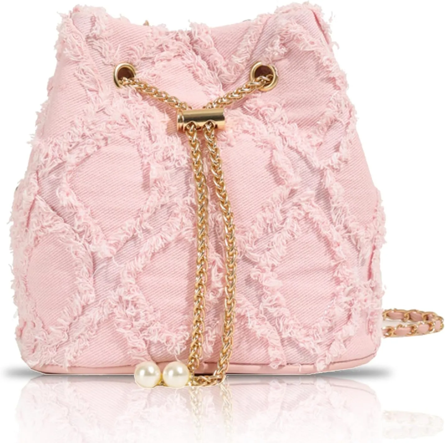 Jean Purses for Women, Distressed Jean Denim Bucket Bags Quilted Crossbody, Small Shoulder Bag Drawstring Handbag