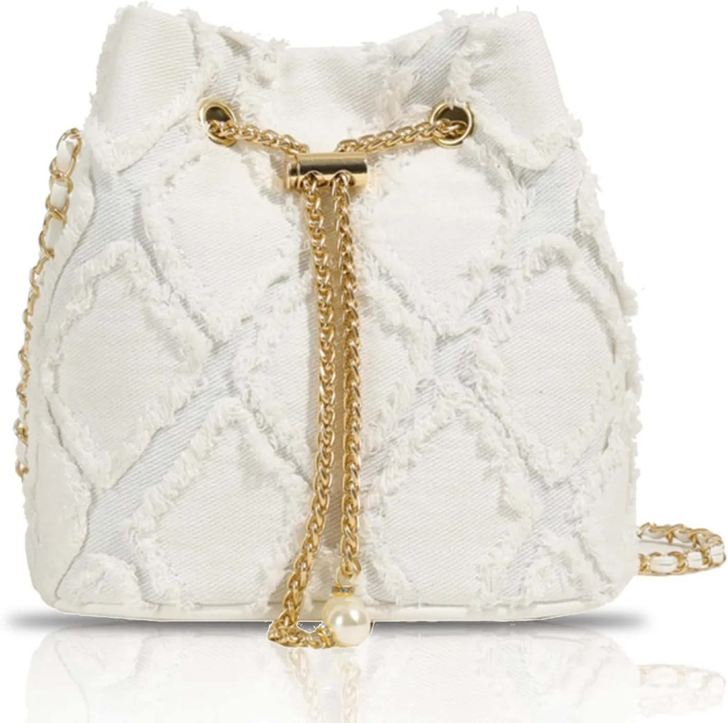 Jean Purses for Women, Distressed Jean Denim Bucket Bags Quilted Crossbody, Small Shoulder Bag Drawstring Handbag