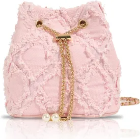 Jean Purses for Women, Distressed Jean Denim Bucket Bags Quilted Crossbody, Small Shoulder Bag Drawstring Handbag