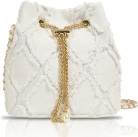 Jean Purses for Women, Distressed Jean Denim Bucket Bags Quilted Crossbody, Small Shoulder Bag Drawstring Handbag