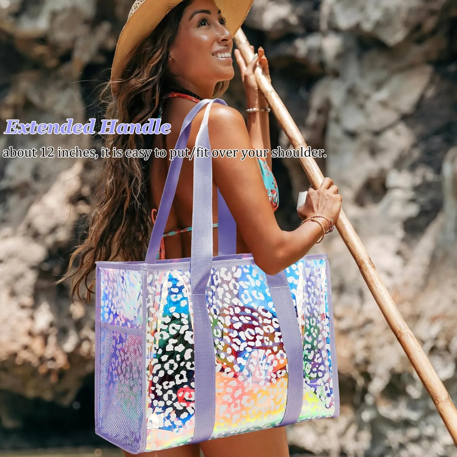 JIANYA Beach Bag, Tip-Proof Waterproof Pool Bag Shoulder Bag with Pockets for Work, Travel, Gym, Beach & Pool