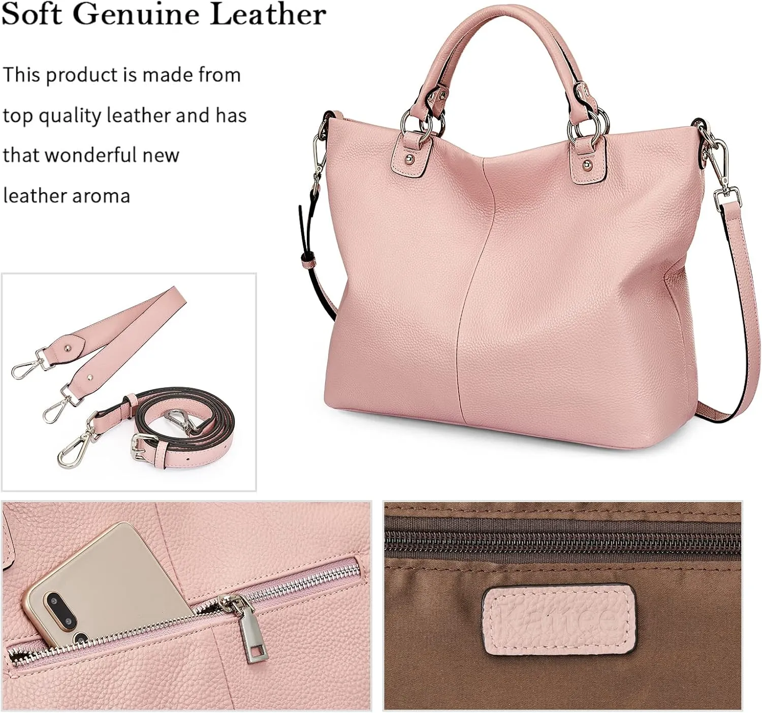 Kattee Women's Soft Leather Tote Bag, Top Satchel Purses and Handbags
