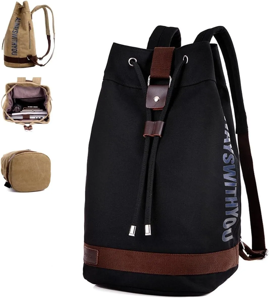 Large Capacity Drawstring Backpack,Canvas Sports Backpack,Leisure Travel Computer Backpack,Outdoor Sports Drawstring Bucket Bag,Gym backpack,Universal for Both Men and Women (Small, Black)