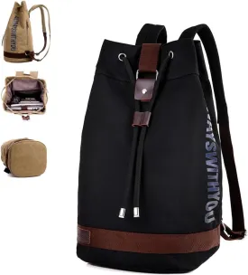 Large Capacity Drawstring Backpack,Canvas Sports Backpack,Leisure Travel Computer Backpack,Outdoor Sports Drawstring Bucket Bag,Gym backpack,Universal for Both Men and Women (Small, Black)