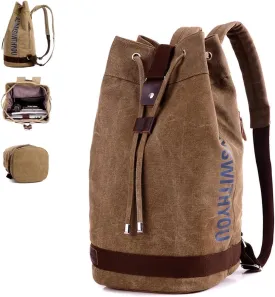 Large Capacity Drawstring Backpack,Canvas Sports Backpack,Leisure Travel Computer Backpack,Outdoor Sports Drawstring Bucket Bag,Gym backpack,Universal for Both Men and Women (Small, Coffee)