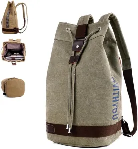 Large Capacity Drawstring Backpack,Canvas Sports Backpack,Leisure Travel Computer Backpack,Outdoor Sports Drawstring Bucket Bag,Gym backpack,Universal for Both Men and Women (Small, Green)