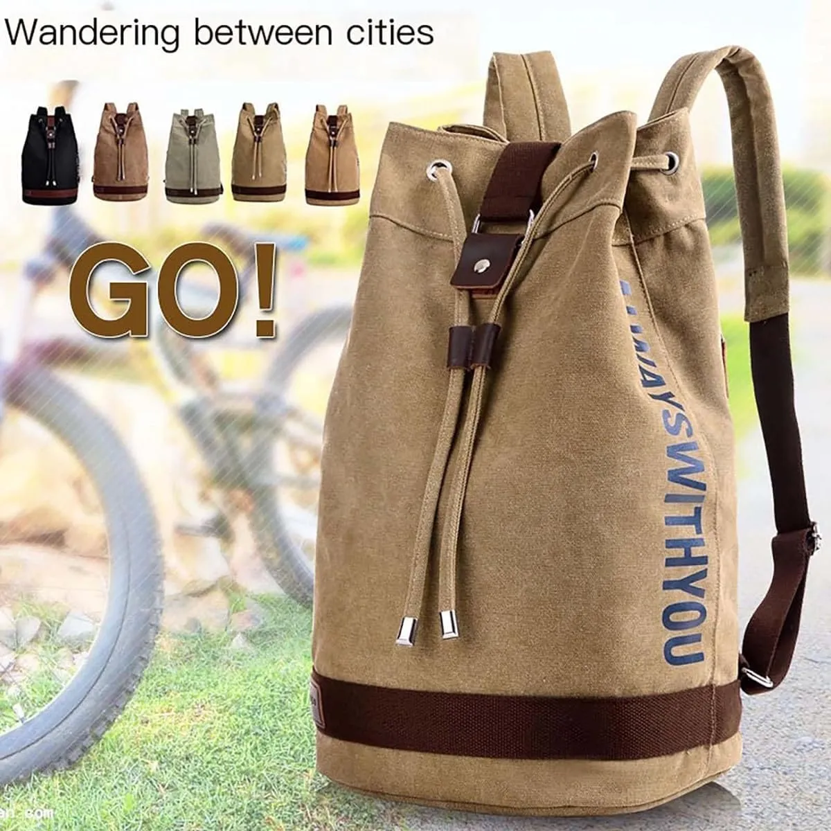 Large Capacity Drawstring Backpack,Canvas Sports Backpack,Leisure Travel Computer Backpack,Outdoor Sports Drawstring Bucket Bag,Gym backpack,Universal for Both Men and Women (Small, Green)