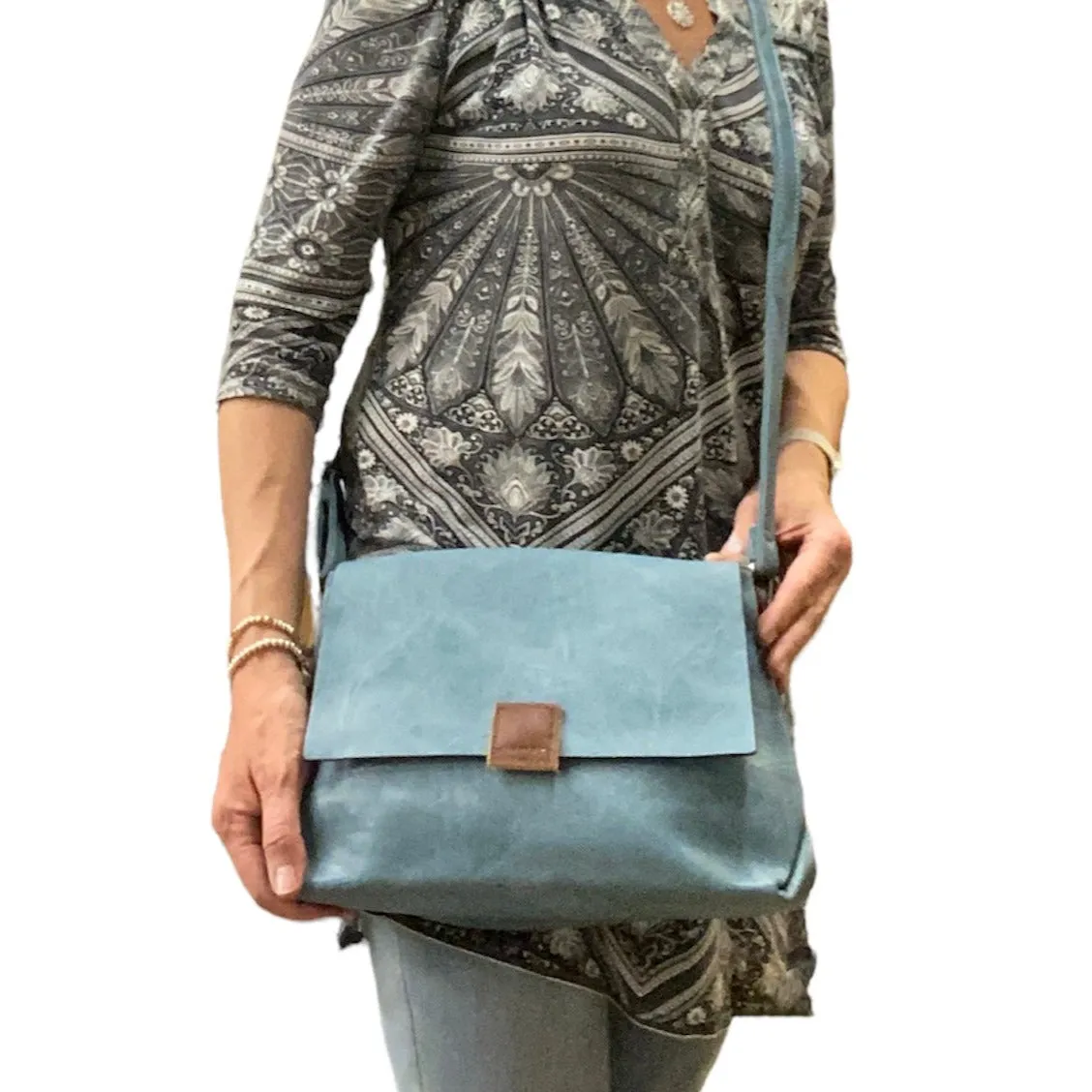Leather look two-tone cross body bag
