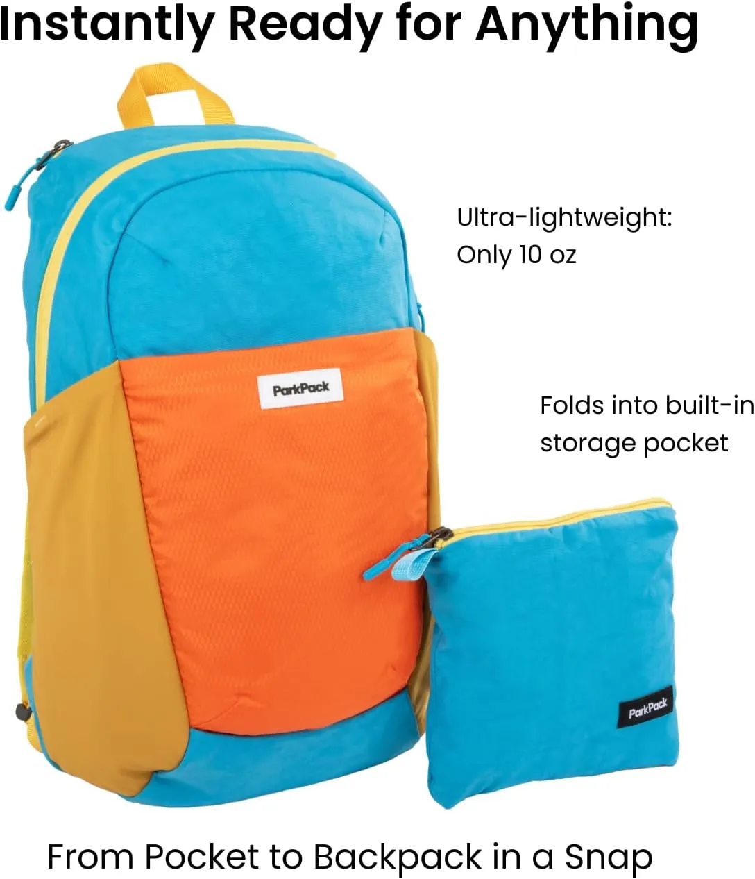 Lightweight Packable Backpack - 20L Foldable Travel Daypack for Theme Parks, Hiking, & Cruises - Ultralight Bag for Travel Essentials (Midnight Ride Black)