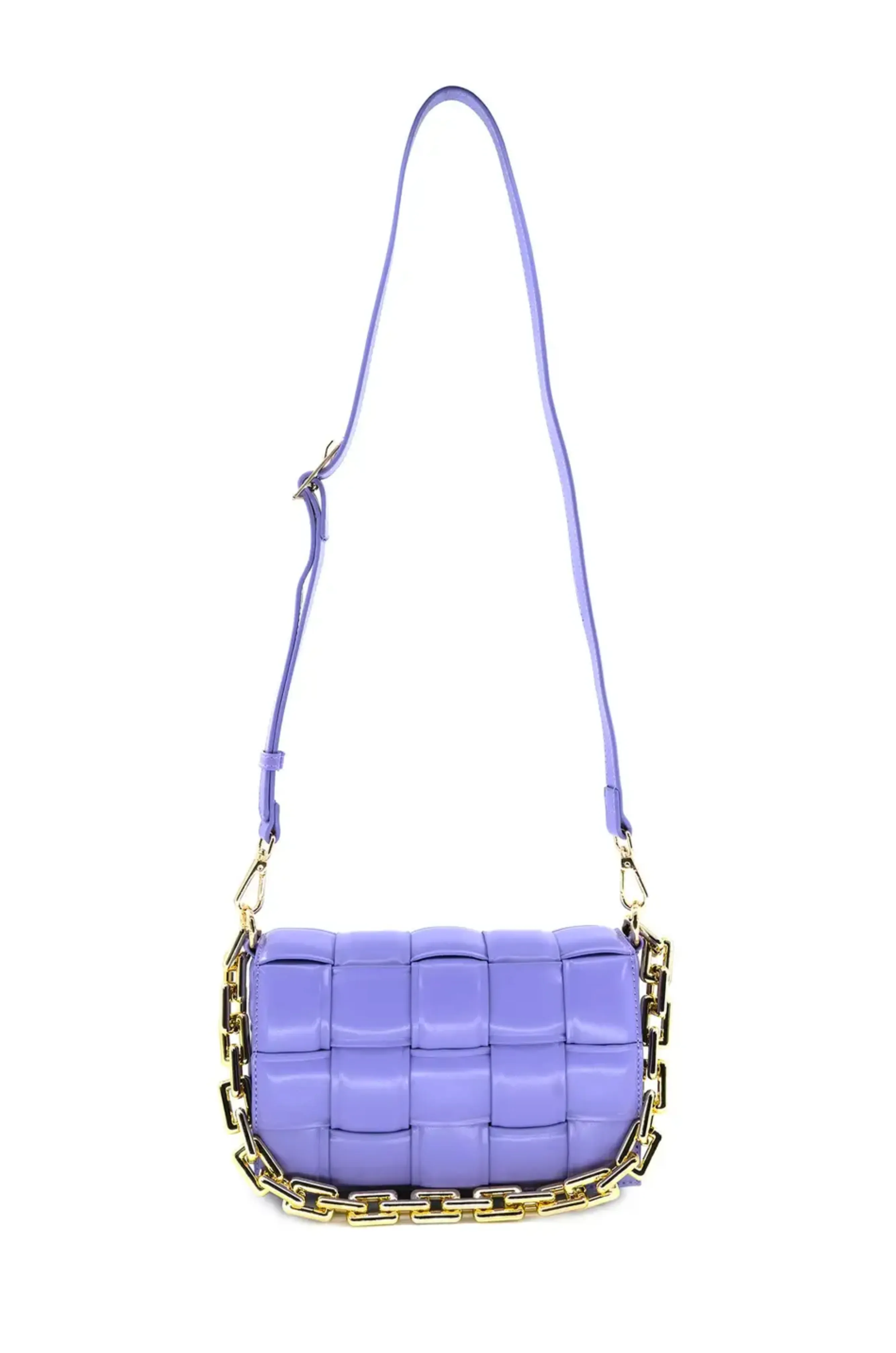 Lilac Gold Chain Quilted Crossbody Bag
