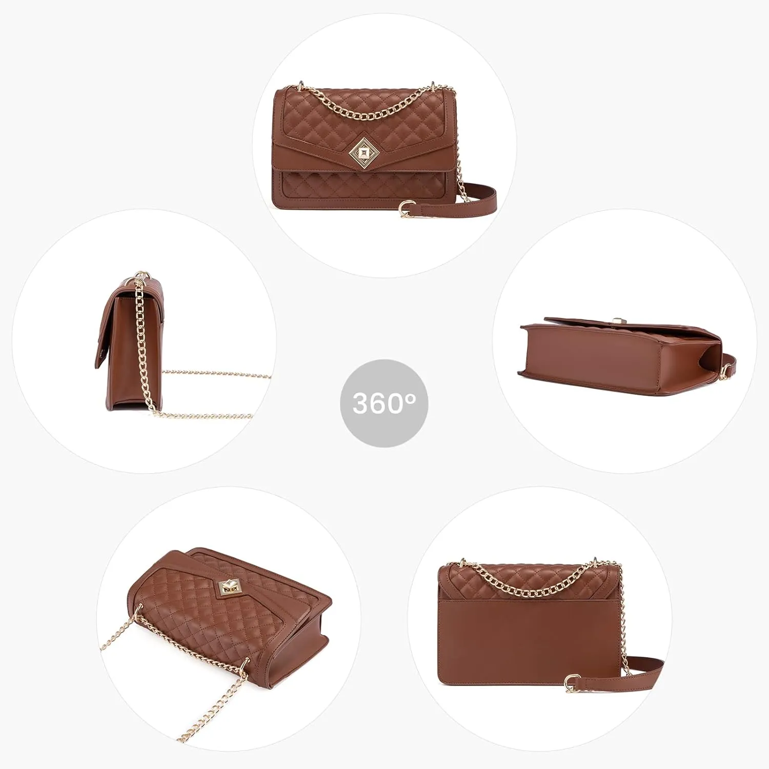 LOVEVOOK Crossbody Bags for Women Leather Quilted Shoulder Bag with Chain Strap Trendy Clutch Satchel Ladies Evening Bag