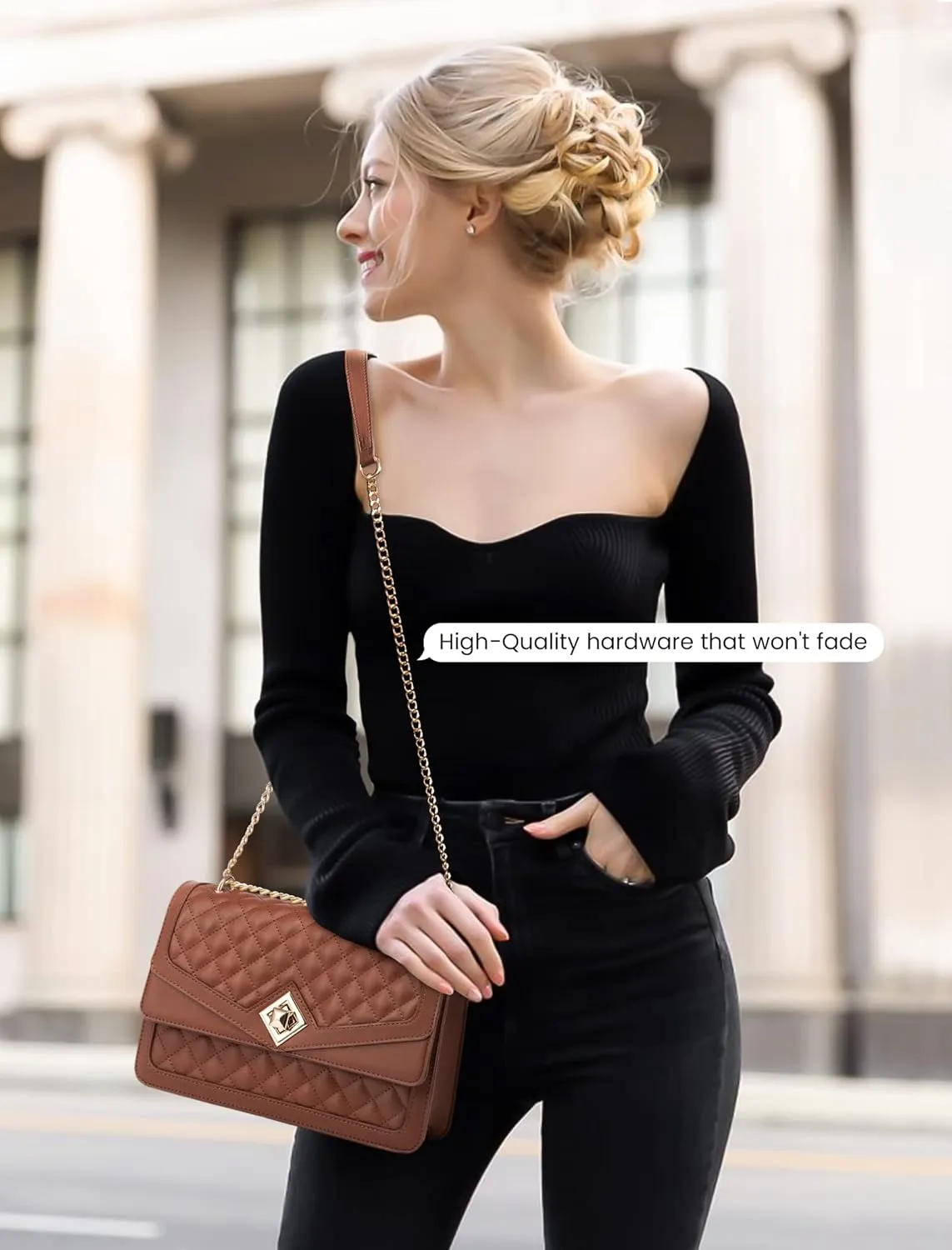 LOVEVOOK Crossbody Bags for Women Leather Quilted Shoulder Bag with Chain Strap Trendy Clutch Satchel Ladies Evening Bag