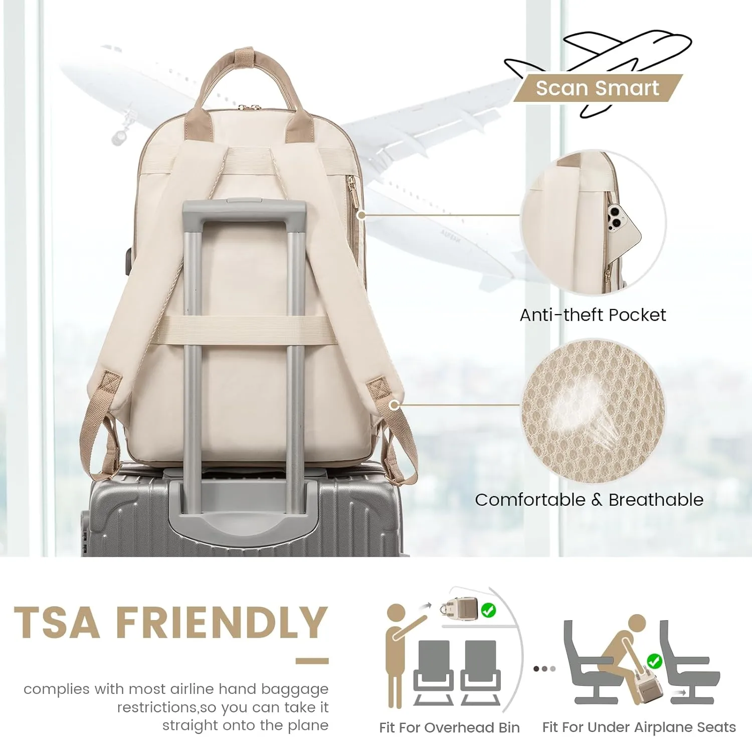 LOVEVOOK Laptop Backpack for Women 15.6 Inch,Cute Backpack Laptop Bag with USB Port,Waterproof Travel Backpack Purse Teacher Nurse Bag Fashion Computer Bag for Work