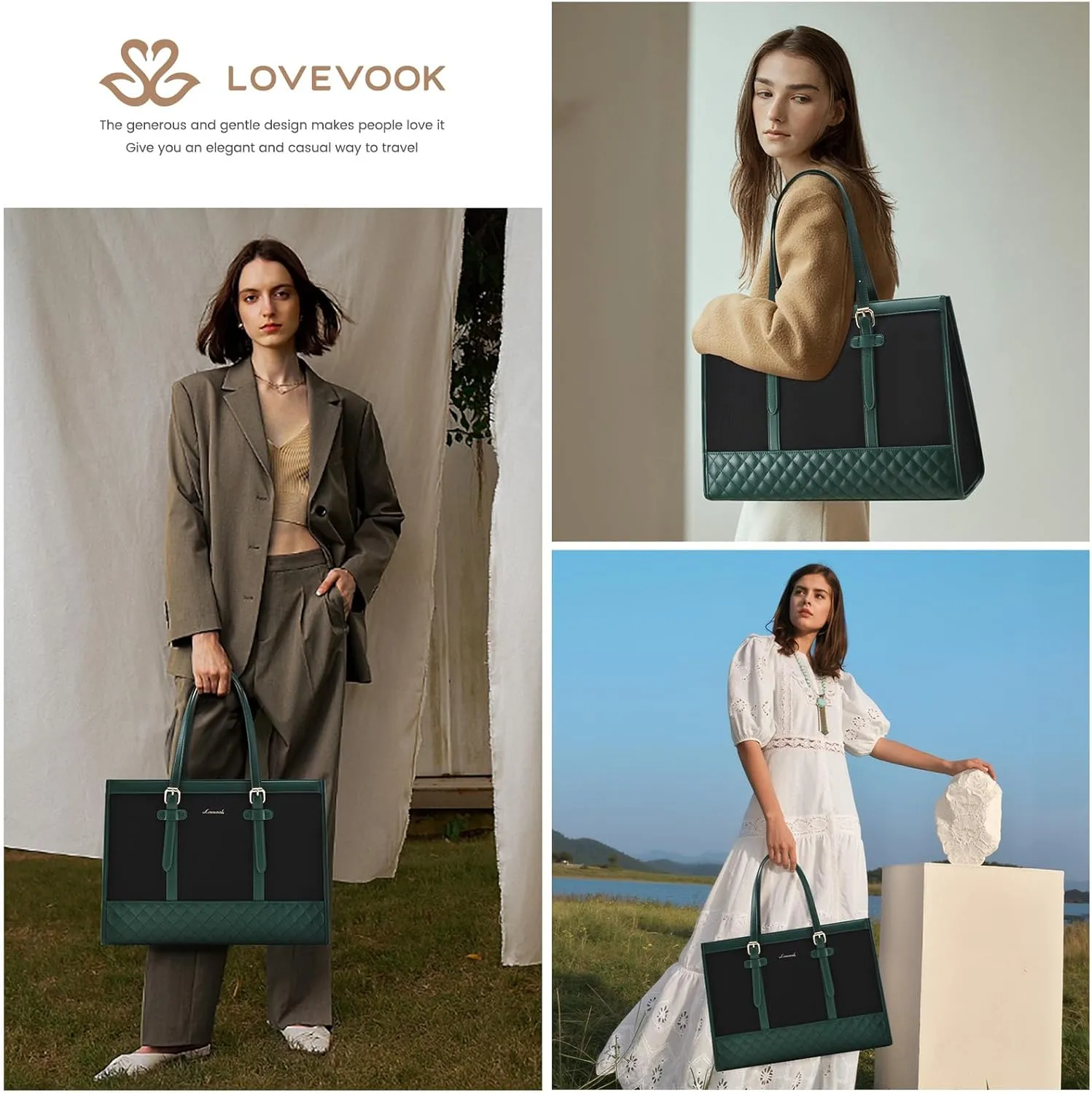 LOVEVOOK Laptop Bag for Women 15.6 inch Canvas Laptop Tote Bag, Large Capacity Work Bags with Clutch Purse, Computer Bags Office Business Briefcase, Casual Handbag for Travel College Teacher