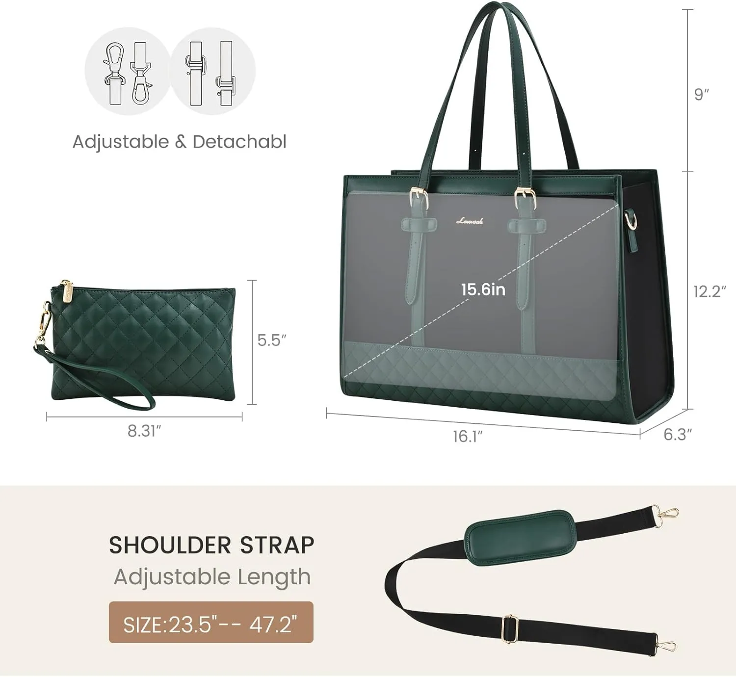 LOVEVOOK Laptop Bag for Women 15.6 inch Canvas Laptop Tote Bag, Large Capacity Work Bags with Clutch Purse, Computer Bags Office Business Briefcase, Casual Handbag for Travel College Teacher