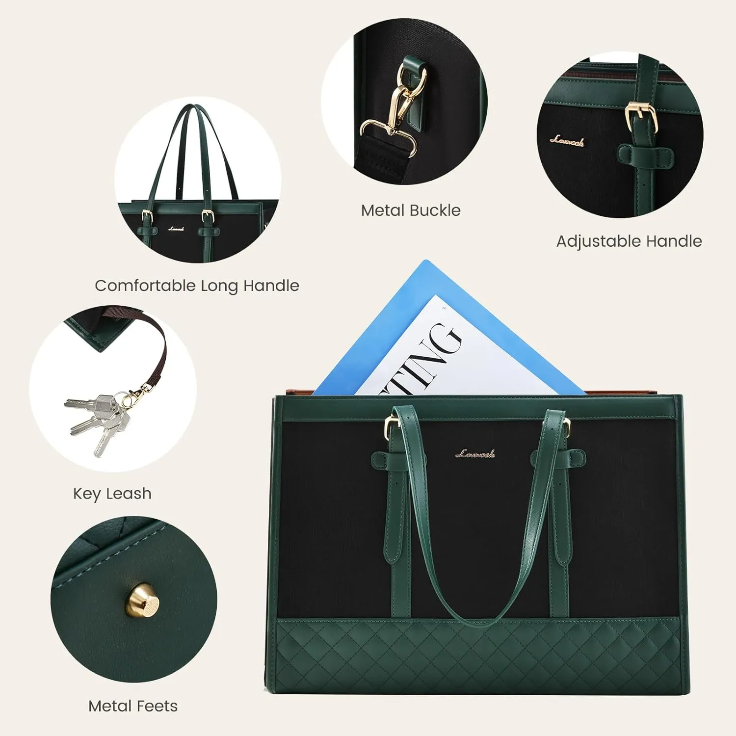 LOVEVOOK Laptop Bag for Women 15.6 inch Canvas Laptop Tote Bag, Large Capacity Work Bags with Clutch Purse, Computer Bags Office Business Briefcase, Casual Handbag for Travel College Teacher