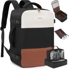 LOVEVOOK Travel Backpack for Women, Carry On Backpack Flight Approved with 3 Packing Cubes,TSA Personal Item Travel Bag Fits 15.6” Laptop,Weekender Hiking Business Luggage Daypack Beige Black Brown