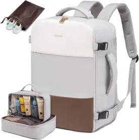 LOVEVOOK Travel Backpack for Women, Carry On Backpack Flight Approved with 3 Packing Cubes,TSA Personal Item Travel Bag Fits 15.6 Laptop,Weekender Hiking Business Luggage Daypack Beige Gray Coffee